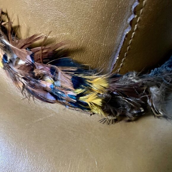 Vintage United Hatters Millinery Leather Cowboy Hat w/ Feathers USA Size Small - Picture 5 of 9